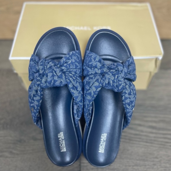 Michael Kors Womens Josie Knit Slip on Slide Sandals Blue 6 Medium (B M) - Picture 3 of 12